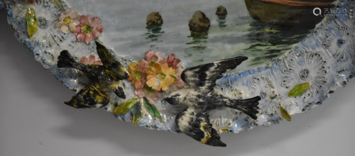 Important impressionist slip dish decorated with a view