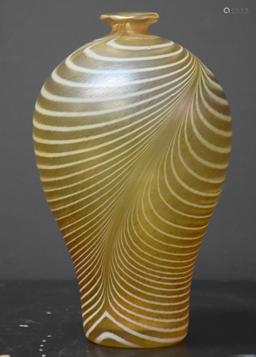 Signed design glass vase decorated with spirals. Ht 18