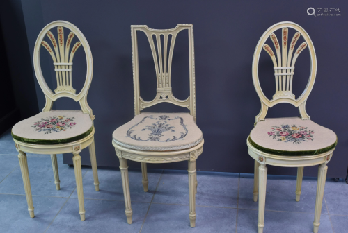 A set of 3 Louis XVI style chairs.