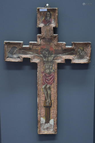 Orthodox cross with painted iconic crucifixion