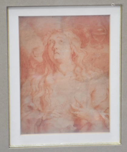 Old drawing in red chalk. Marie Madeleine. 18.5 x 14