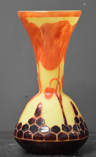 The French Glass. Vase decorated with orange tulips on