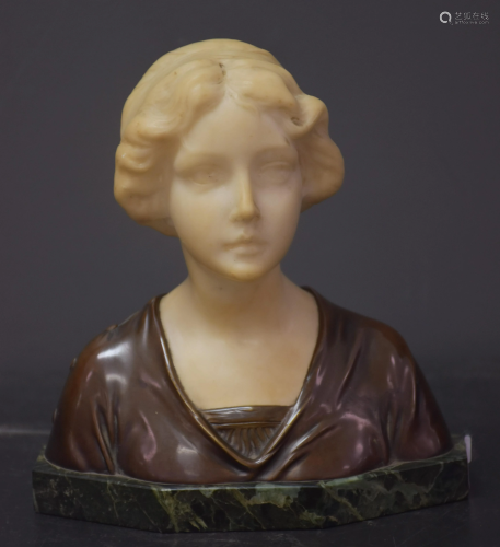 Bust of an elegant circa 1900 in bronze and alabaster