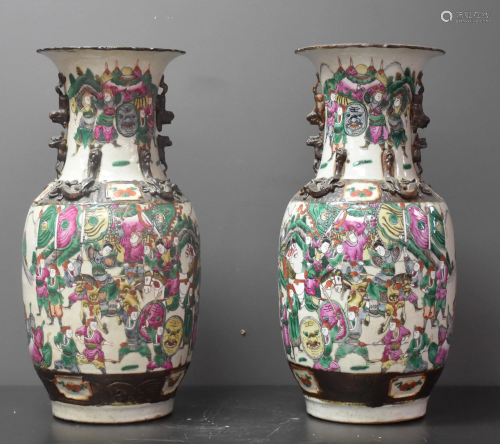 Pair of late 19th century Nanjing porcelain vases. Ht