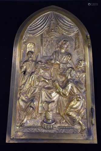 Gilt bronze tabernacle door with relief decoration