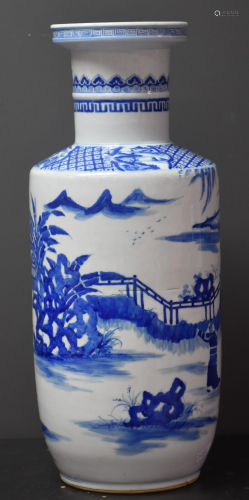 Chinese porcelain scroll vase, court scenes in blue on