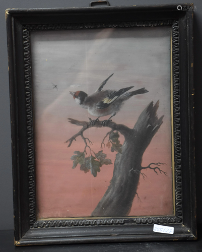 Romantic gouache circa 1800 decorated with a wild bird