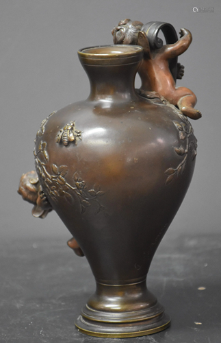 Auguste Moreau (1834 - 1917). Bronze vase decorated