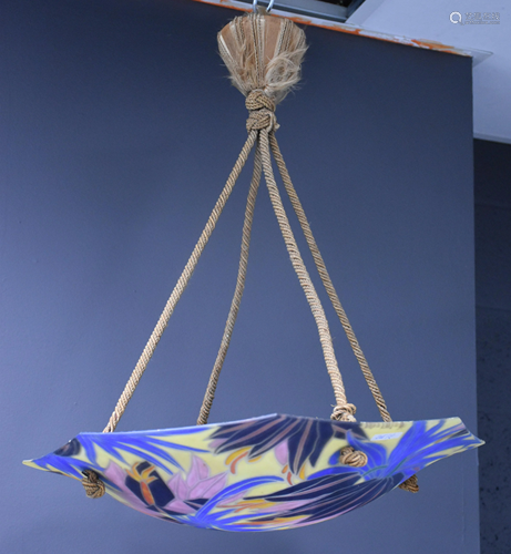 Art deco pendant lamp with polychrome palm tree