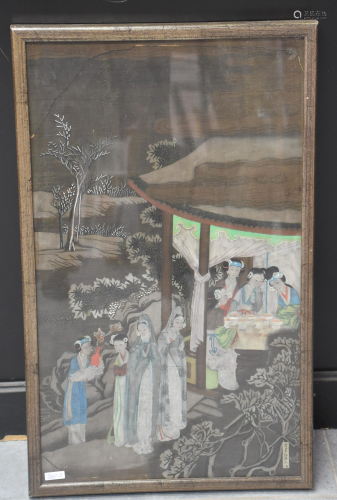 Chinese painting on silk XIXth century, scene of