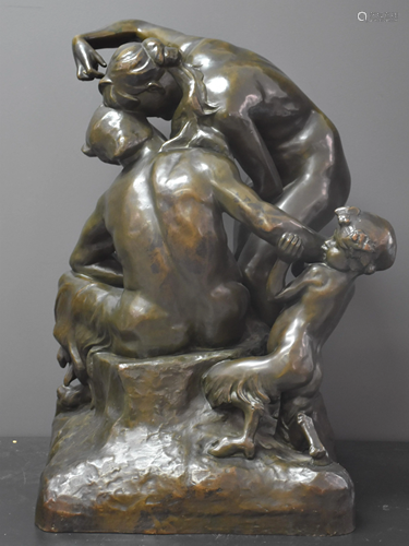 Jef Lambeaux. (1852 - 1908). Bronze group with green