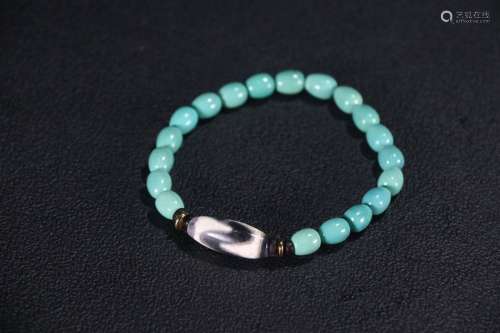 A Chinese Bracelet With Dzi And Turquoise Stone