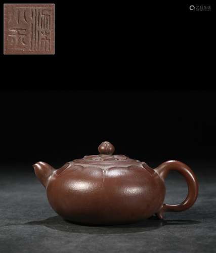 A Chinese Zisha Teapot With Lotus And Mark