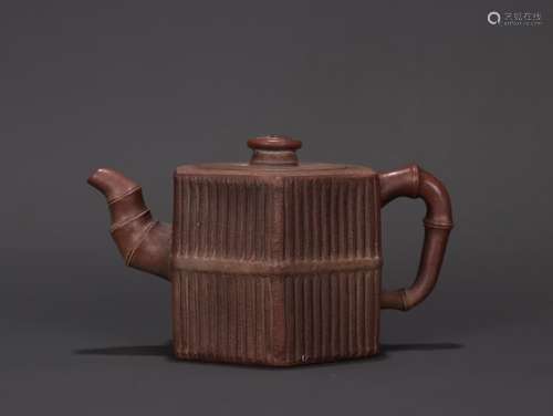 A Chinese Zisha Teapot With Bamboo Pattern And Mark