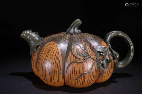 A Chinese Zisha Teapot With Pumkin Shape And Mark