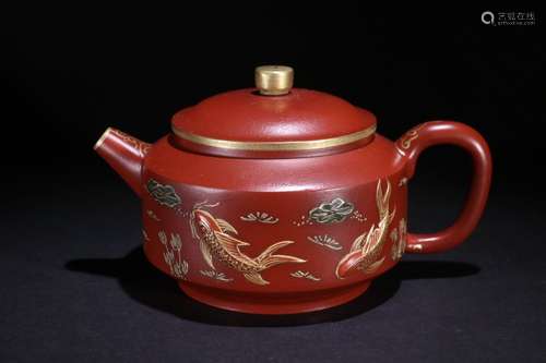 A Chinese Zisha Teapot With Mark And Golden Painting