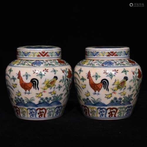 Pair Of Chinese Procelain Dou Cai Jars