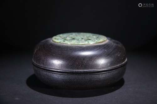 A Chinese Rosewood Jadeite Dragon And Phoenix Pattern Box