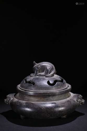 A Chinese Bronze Beast Carved Censer