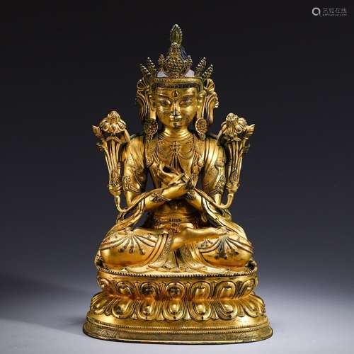 A Chinese Gilt Bronze Guanyin Buddha