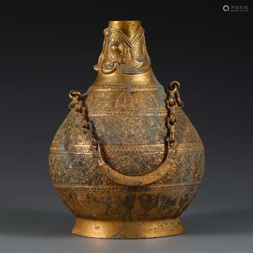 A Chinese Gilt Bronze Vase With Pattern