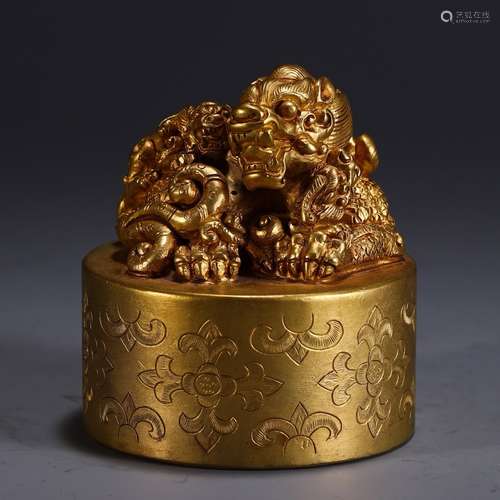 A Chinese Gilt Bronze Beast Carved Seal