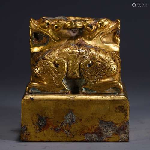 A Chinese Gilt Bronze Beast Carved Seal