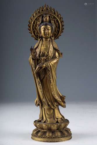 A Chinese Gilt Bronze Guanyin Buddha