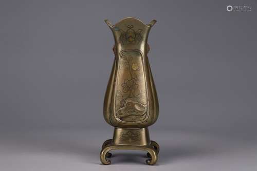 A Chinese Gilt Bronze Flower Holder With Pattern