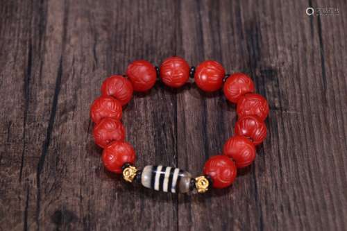 A Chinese Bracelet With Lotus Agate