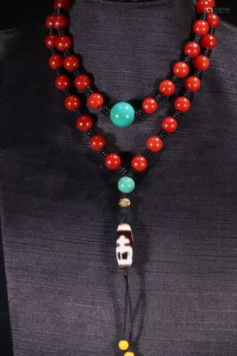 A Chinese Agate Turquoise Stone Necklace