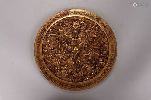 A Chinese Gilt Bronze Dragon Pattern Mirror