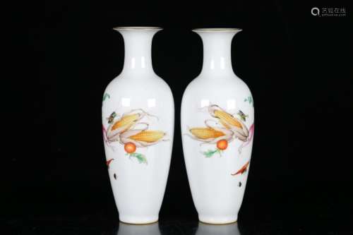 Pair Of Chinese Porcelain Famille Rose Vases