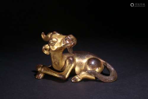 A Chinese Gilt Bronze Beast Shaped Paperweight Ornament