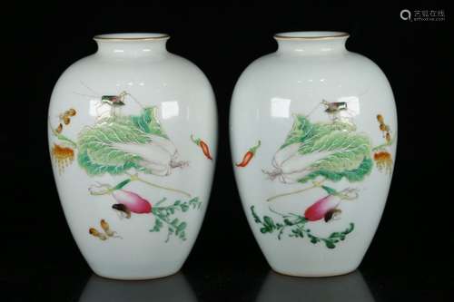 Pair Of Chinese Procelain Famille Rose Vases