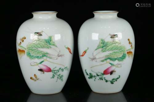 Pair Of Chinese Procelain Famille Rose Vases