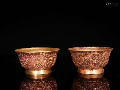 Paif Of Gilt Bronze Vessels With Longevous Pattern