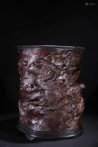 A Chinese Dragon Eye Wood Rosewood Brush Pot