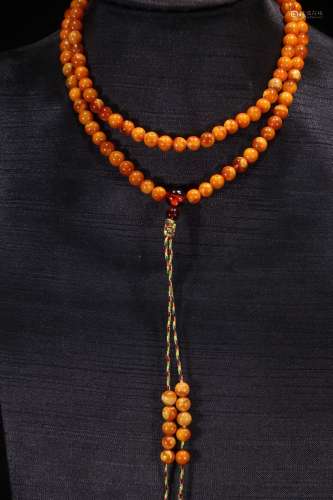 A Chinese Amber Rosary Necklace