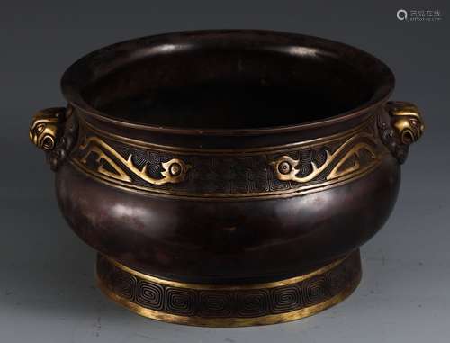 A Chinese Gilt Bronze Beast Carved Censer