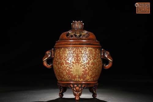 A Chinese Gilt Bronze Loutus Pattern Censer