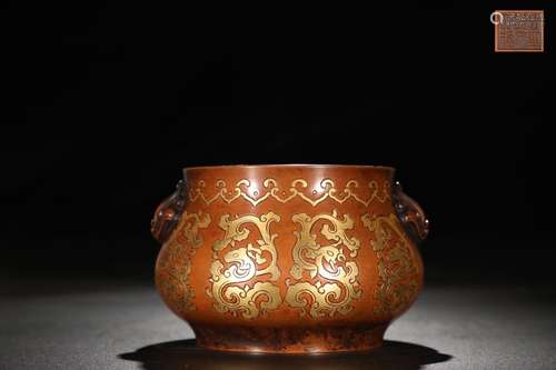 A Chinese Gilt Bronze Phoenix Pattern Ear Censer