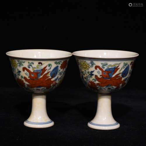 Pair Of Chinese Procelain Dou Cai Cups With Pattern