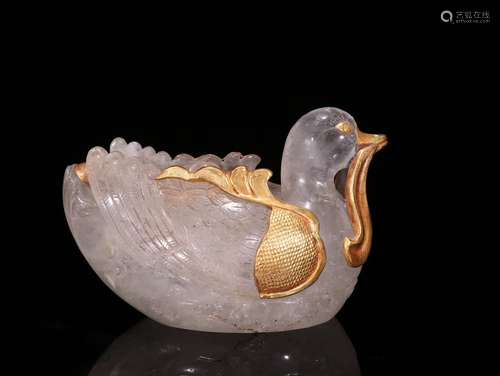 A Chinese Crystal Gilding Silver Goose Shaped Ornament