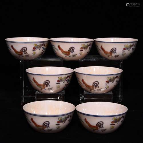 Set Of Chinese Procelain Dou Cai Cups With Pattern