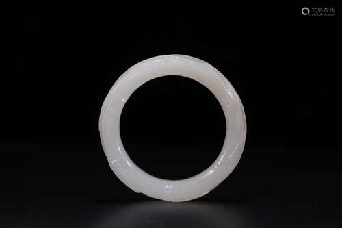 A Chinese Hetian Jade Bamboo Joint Carved Bangle