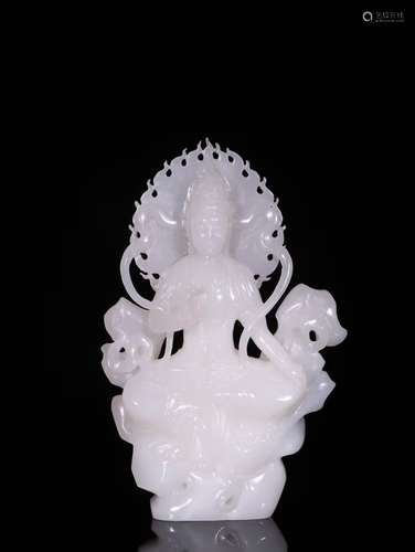 A Chinese Hetian Jade Guanyin Buddha Ornament