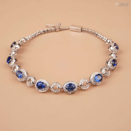 天然蓝宝石配钻石手链（蓝宝石共重约3.62克拉）