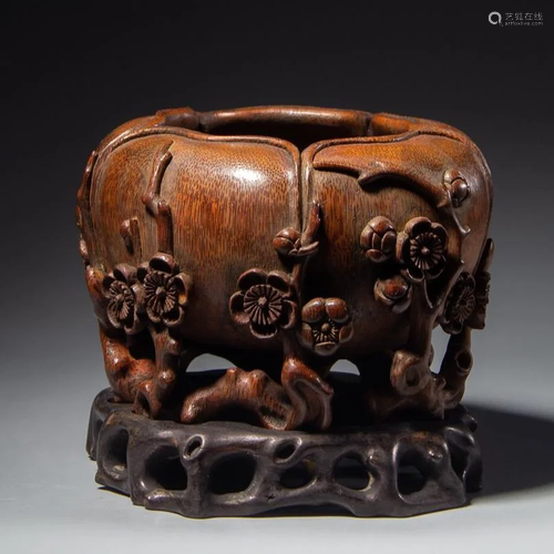 ANCIENT CHINESE,BAMBOO CARVING BRUSH POT