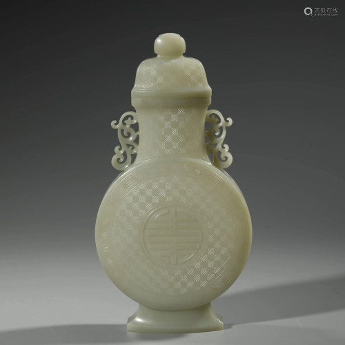 ANCIENT CHINESE,WHITE JADE CARVING VASE
